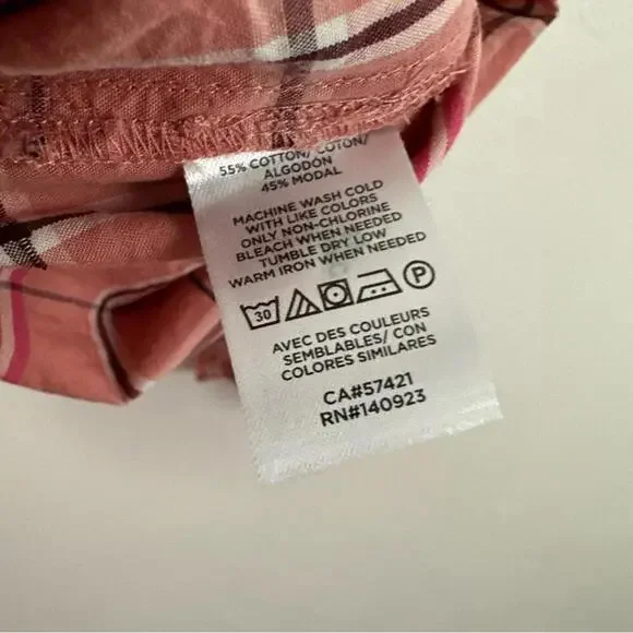 LOFT Pink Plaid Ruffle Button Down Blouse Women's Size S - Picture 4 of 5